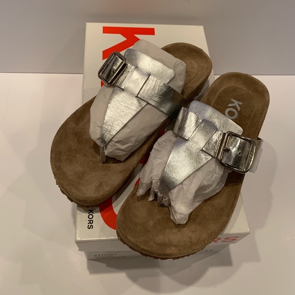NWT, Michael Kors, silver leather sandal - Picture 1 of 6